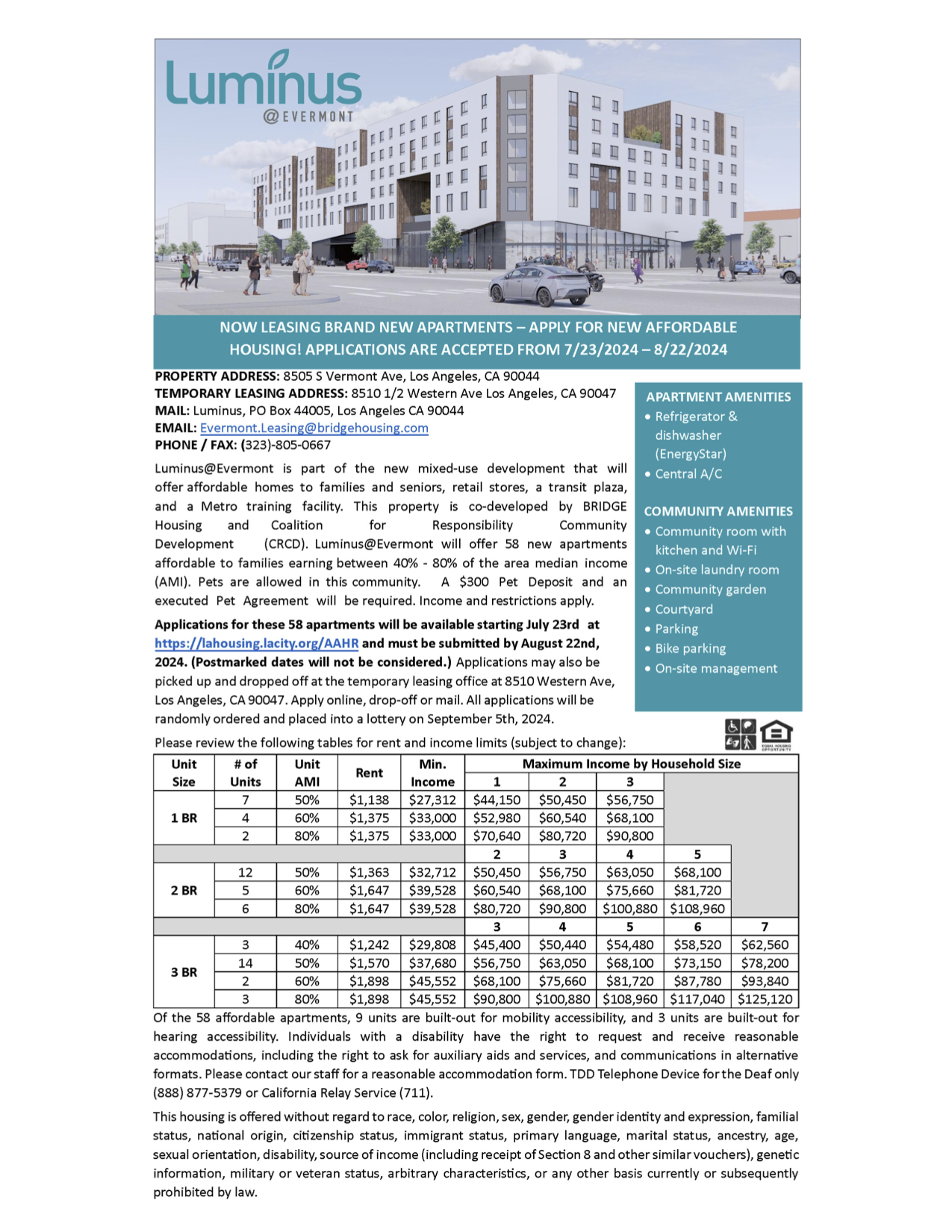 Application Period for New Affordable Apartment Community