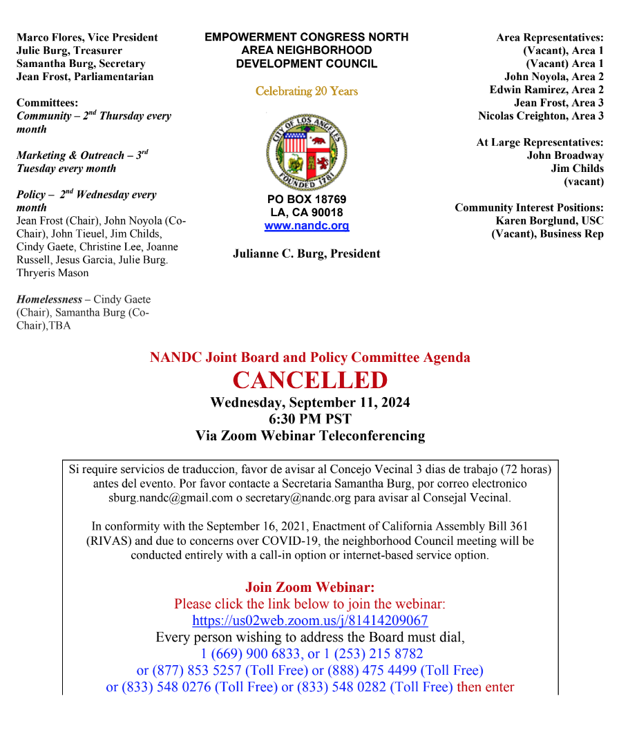 NANDC Joint Board and Policy Committee Agenda - CANCELLED