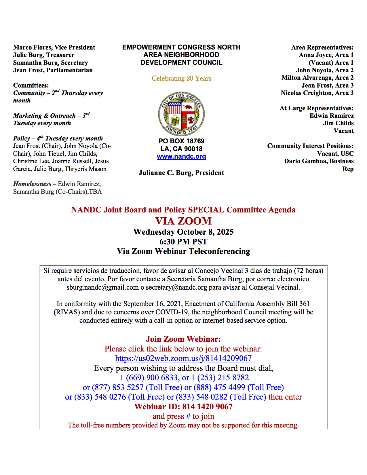 NANDC Joint Board and Policy Committee  Special Meeting