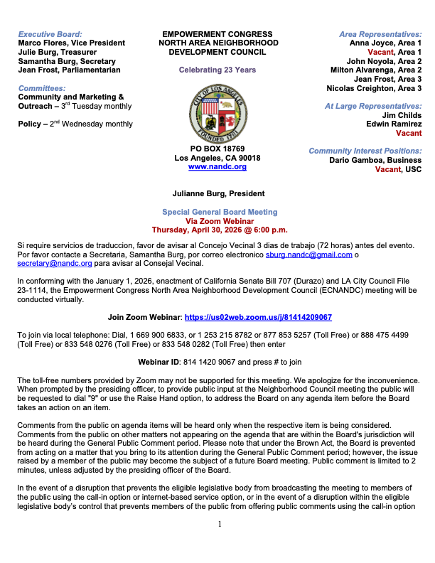 General Board Special Meeting