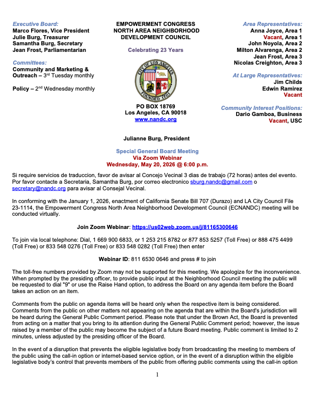 General Board Special Meeting